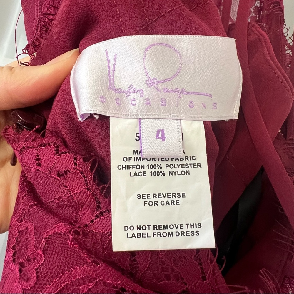 Hayley Paige Burgundy Halter Keyhole Lace Dress - Picture 12 of 12